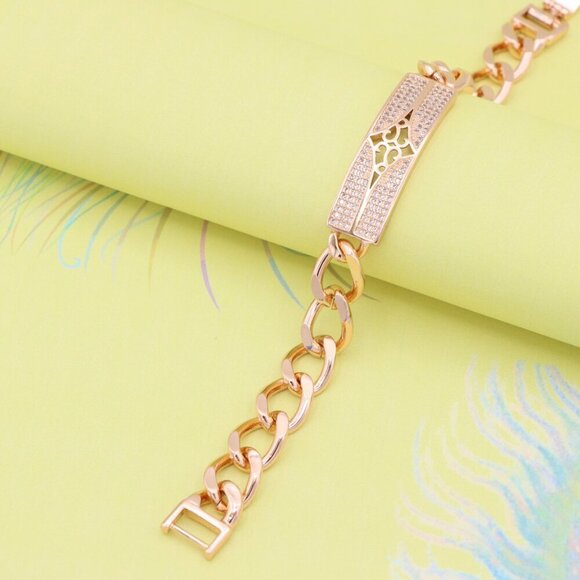 "Rose Gold Bracelet with Diamond Cutout Plate, XPBL0951 - Picture 3 of 12